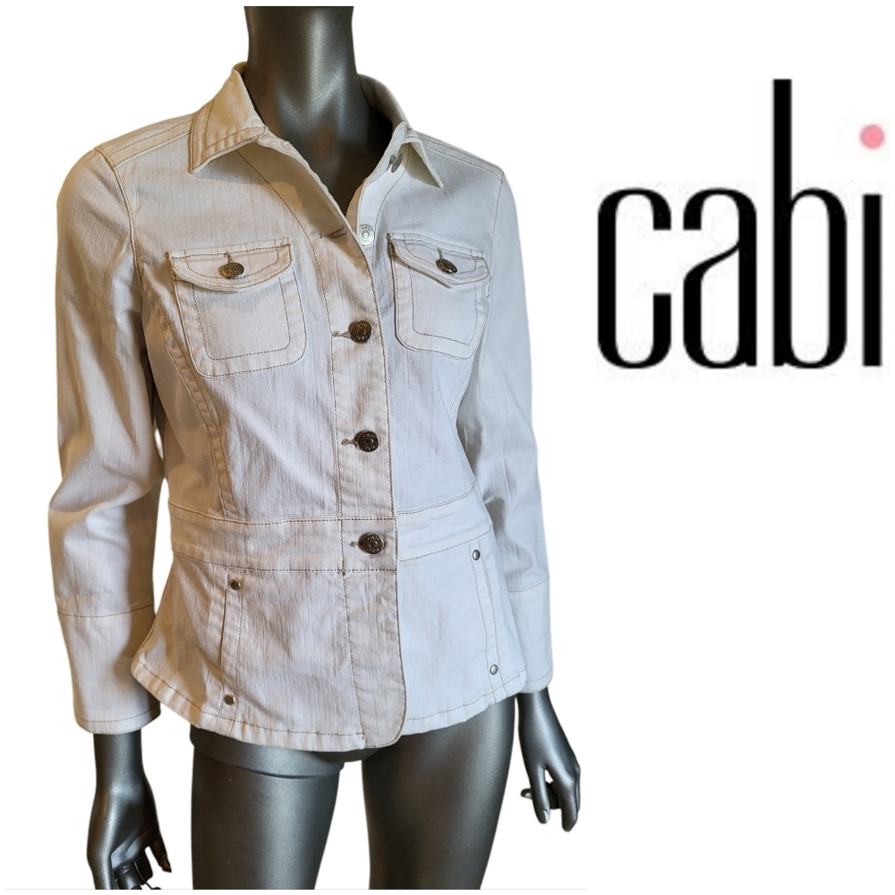 103. CAbi Denim Jean Off White Jacket - Size Medium
